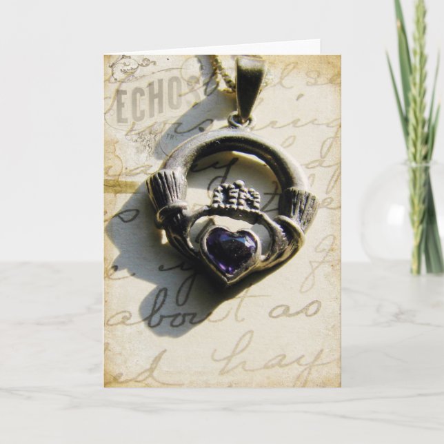 Claddagh Purple and Silver Vintage Card (Front)