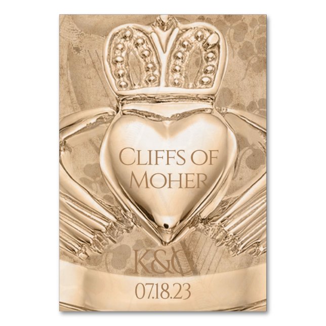 Claddagh Ring Wedding Initials Place Name Table Number (Front)