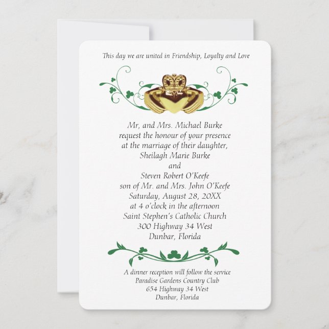 Claddaugh / Claddagh Wedding Invitations (Front)