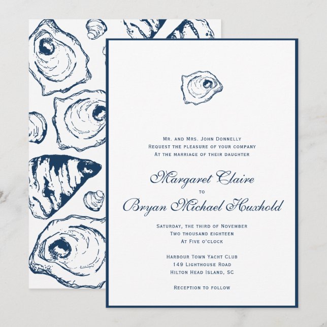 Clair D Option 2.1 - Navy Border Invitation (Front/Back)
