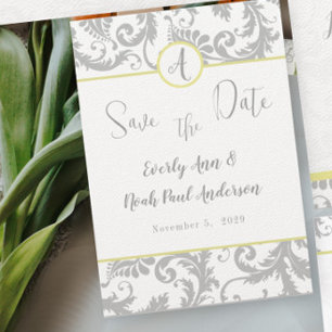 Clair gris Damask Bight Jaune Faire-part de mariag