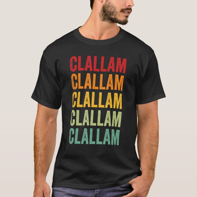 Clallam County Washington Rainbow Text Design T-Shirt (Front)