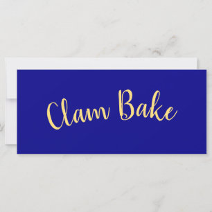 CLAM BAKE Fancy Fun Text Royal Blue Background