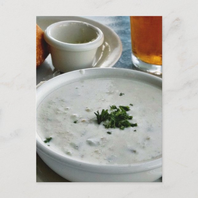 Clam Chowder With Beer And Sour Dough Bread Postcard (Front)