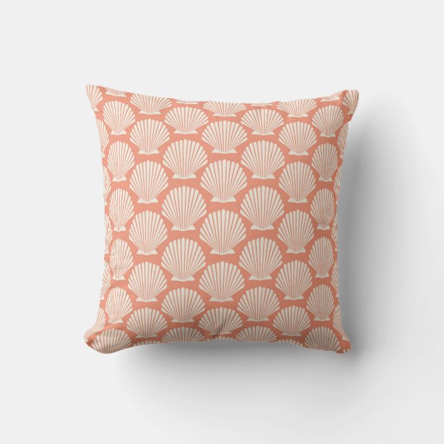 Clam Shell Pattern in Peach and Cream Throw Pillow (Front)
