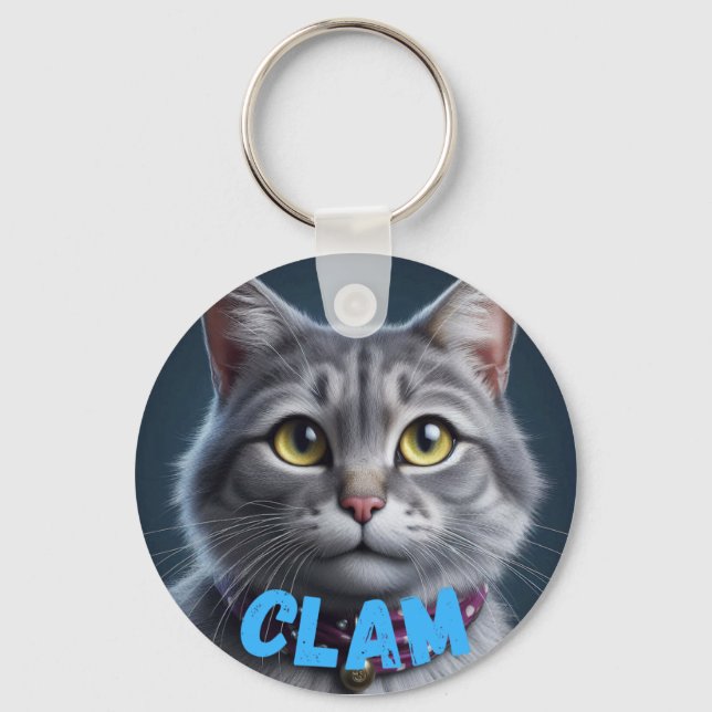 Clam The Cat Keychain (Front)