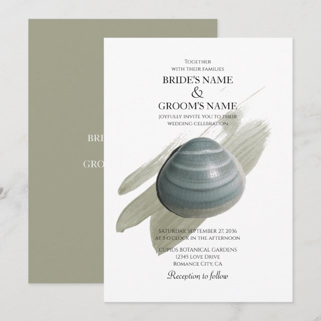 Clam Watercolor Stroke Wedding Invitations (Front/Back)