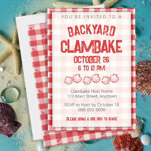 Clambake Casual Seafood Cookout Dinner Gingham Invitation