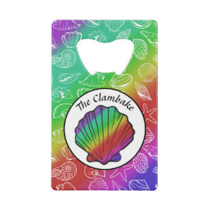 Clambake Rainbow Clam Shellfish Pattern Credit Card Bottle Opener
