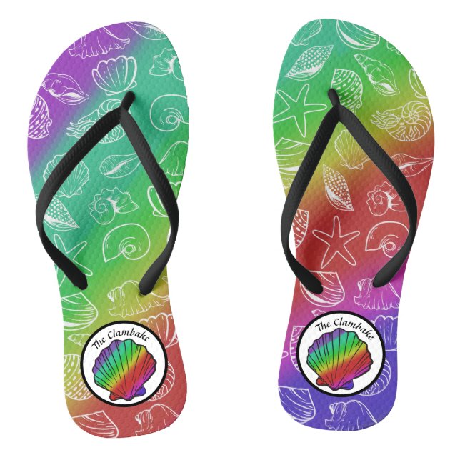 Clambake Rainbow Clam Shellfish Pattern Flip Flops (Footbed)