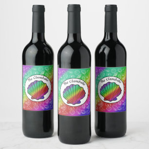 Clambake Rainbow Clam Shellfish Pattern Wine Label