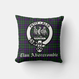 Clan Abercrombie Crest Badge and Tartan Throw Pillow