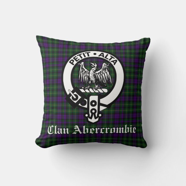 Clan Abercrombie Crest Badge and Tartan Throw Pillow (Front)