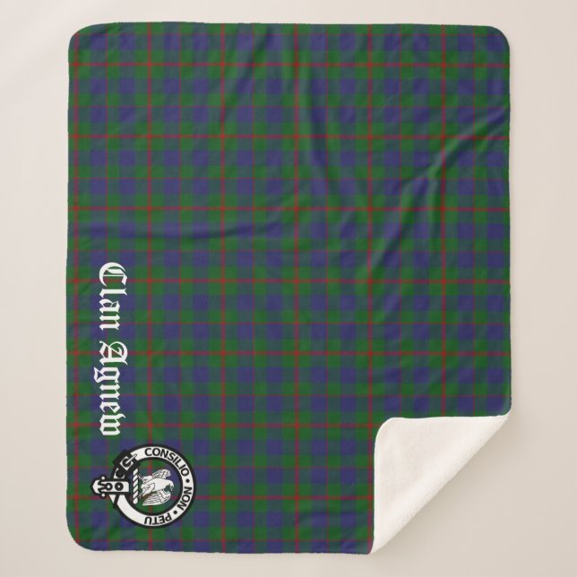 Clan Agnew Tartan and Crest Badge Sherpa Blanket (Front)