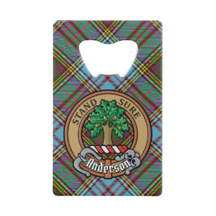 Clan Anderson Crest over Tartan Credit Card Bottle Opener
