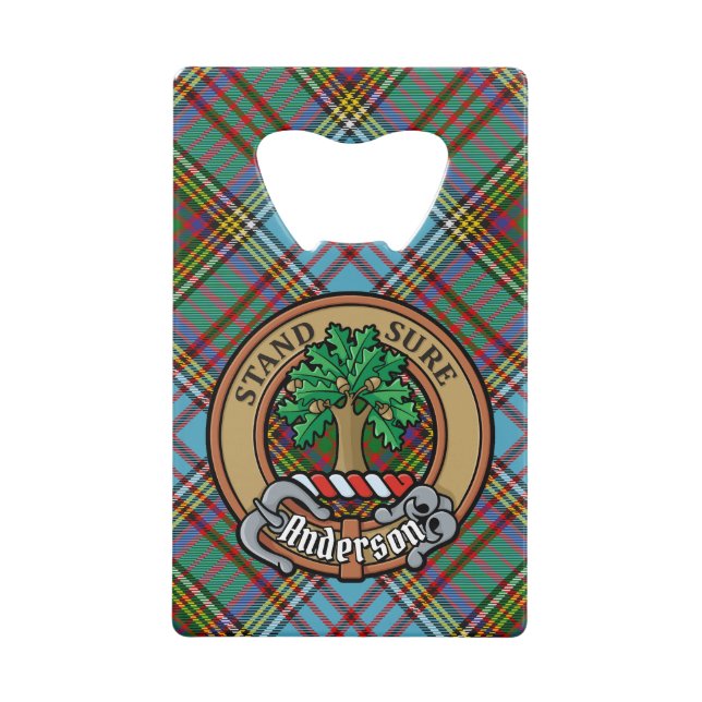 Clan Anderson Crest over Tartan Credit Card Bottle Opener (Front)