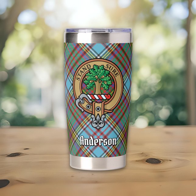 Clan Anderson Crest over Tartan Insulated Tumbler (Creator Uploaded)