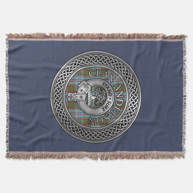 Clan Anderson Crest & Tartan Knot Throw Blanket (Front)