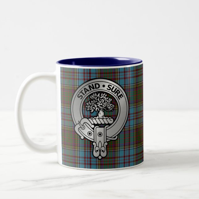 Clan Anderson Crest & Tartan Two-Tone Coffee Mug (Left)