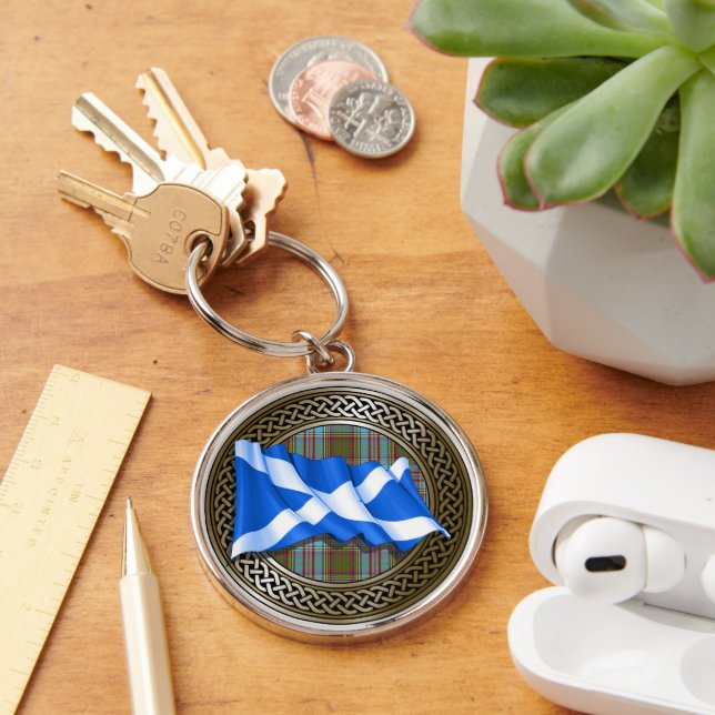 Clan Anderson Tartan Knot & Flag Keychain (Desk)