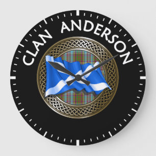 Clan Anderson Tartan Knot & Flag Large Clock