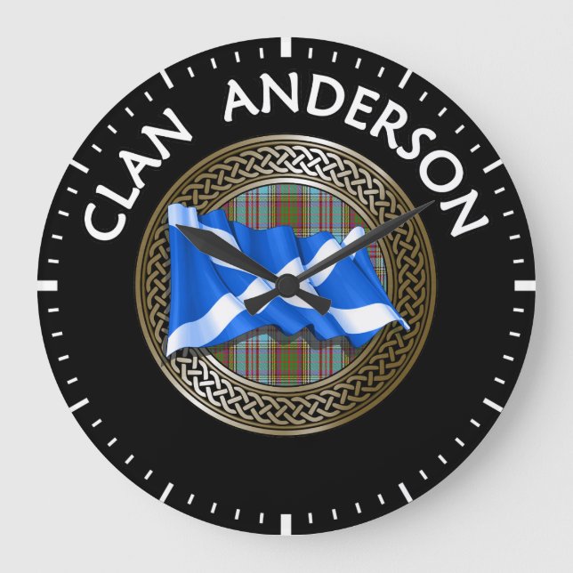 Clan Anderson Tartan Knot & Flag Large Clock (Front)