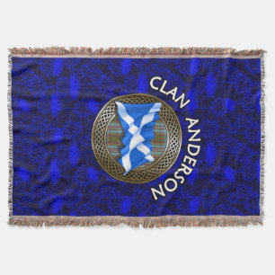 Clan Anderson Tartan Knot & Flag Throw Blanket