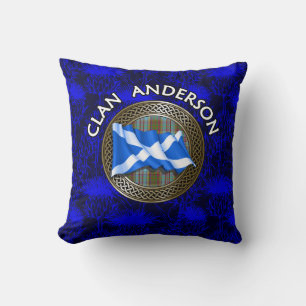 Clan Anderson Tartan Knot & Flag Throw Pillow