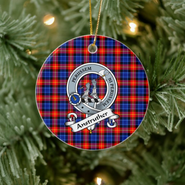 Clan Anstruther Badge Tartan Plaid Ceramic Ornament (Tree)