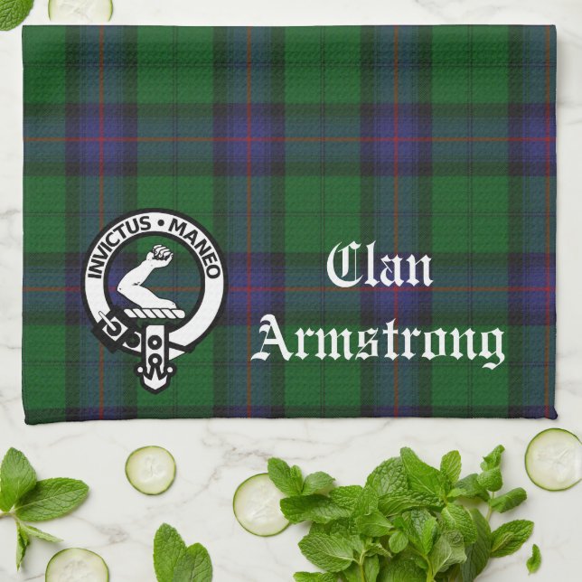 Clan Armstrong Crest Badge and Tartan  Kitchen Towel (Folded)