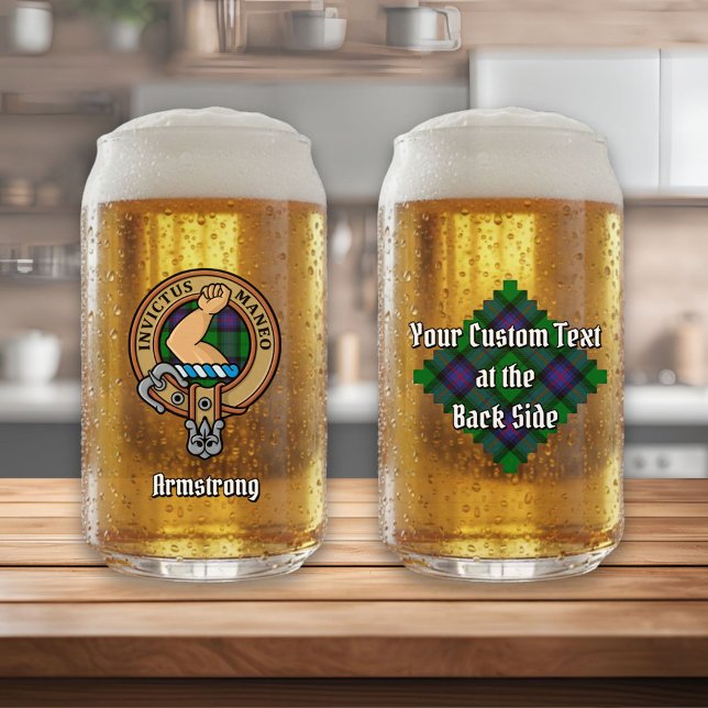 Clan Armstrong Crest over Tartan Can Glass (Creator Uploaded)