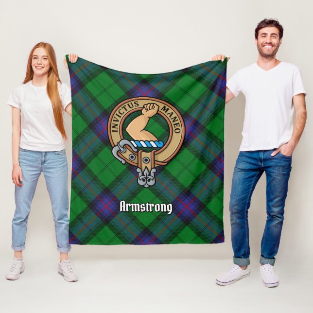 Clan Armstrong Crest over Tartan Fleece Blanket (In Situ)