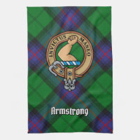 Clan Armstrong Crest over Tartan Kitchen Towel