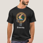 Clan Armstrong Crest over Tartan T-Shirt<br><div class="desc">Clan Armstrong crest badge surrounded by a strap and buckle over tartan background. Custom text.</div>