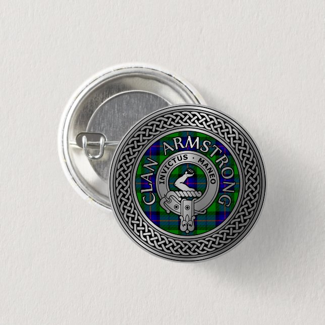 Clan Armstrong Crest & Tartan Knot 1 Inch Round Button (Front & Back)