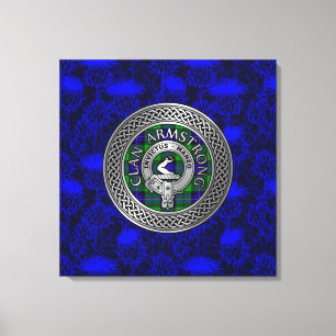 Clan Armstrong Crest & Tartan Knot on Thistle Canvas Print