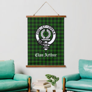 Clan Arthur Crest Badge & Tartan  Hanging Tapestry