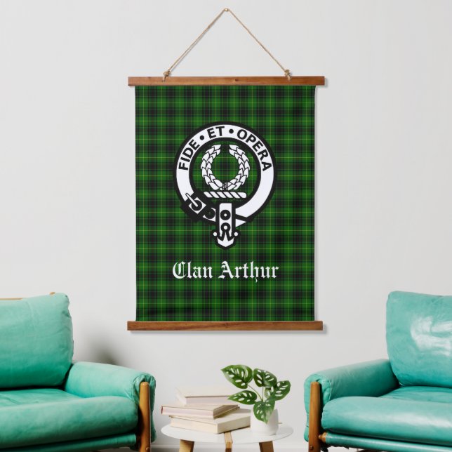 Clan Arthur Crest Badge & Tartan  Hanging Tapestry (Living Room)