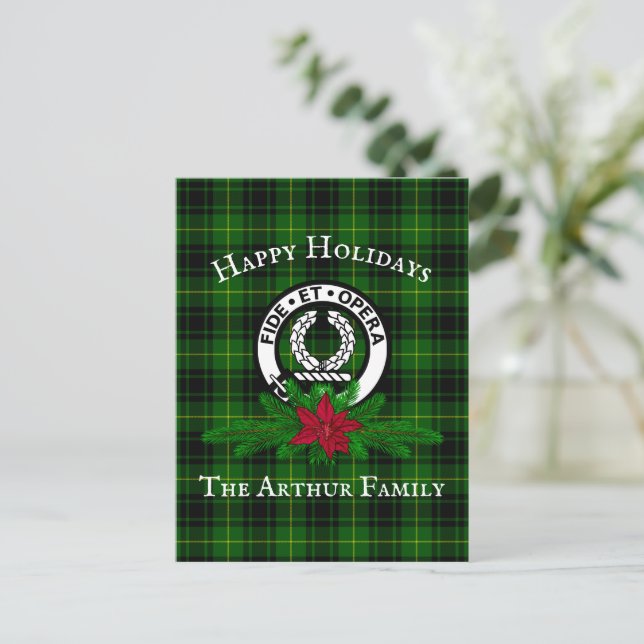Clan Arthur Crest Badge & Tartan Holiday Carte pos (Debout devant)