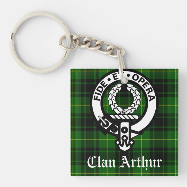 Clan Arthur Crest Badge & Tartan Keychain (Front)