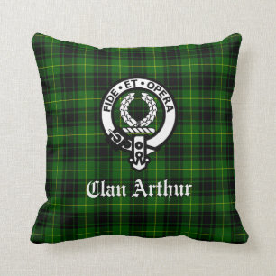 Clan Arthur / MacArthur Crest & Tartan Throw Pillow