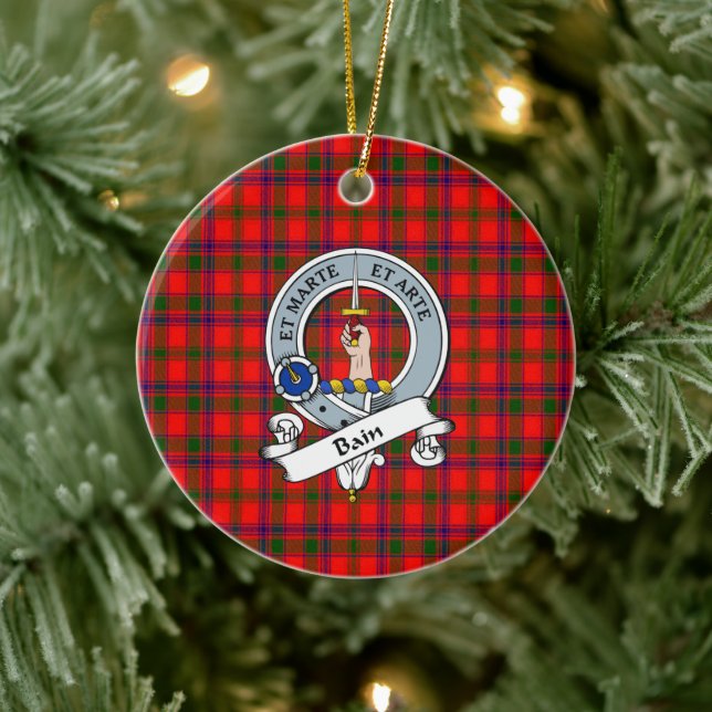 Clan Bain Badge Tartan Plaid Ceramic Ornament (Tree)