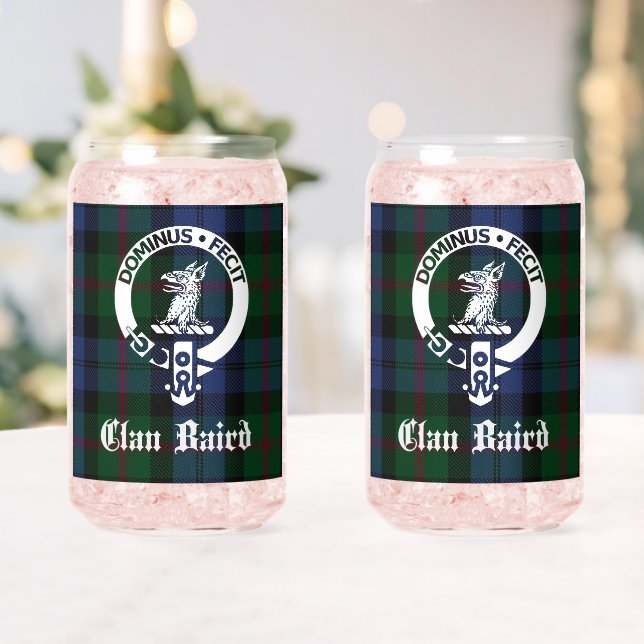 Clan Baird Crest Badge & Tartan  Can Glass (Insitu (Wedding))