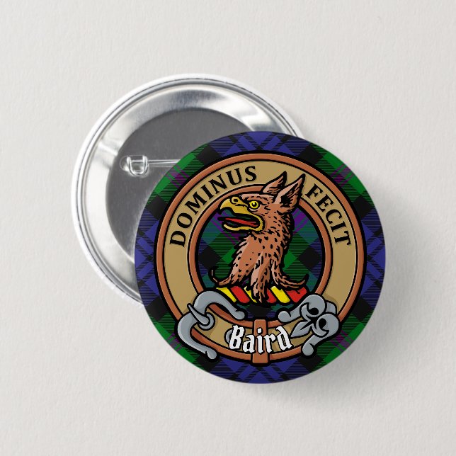 Clan Baird Crest over Tartan 2 Inch Round Button (Front & Back)