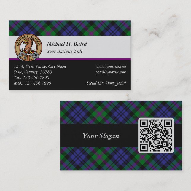 Clan Baird Crest over Tartan Business Card (Front/Back)