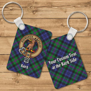 Clan Baird Crest over Tartan Keychain