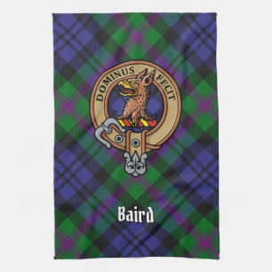 Clan Baird Crest over Tartan Kitchen Towel