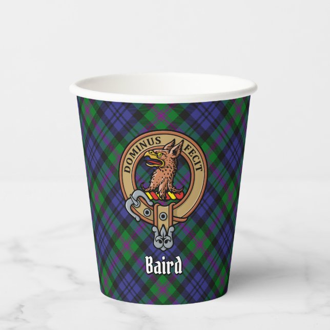 Clan Baird Crest over Tartan Paper Cups (Front)