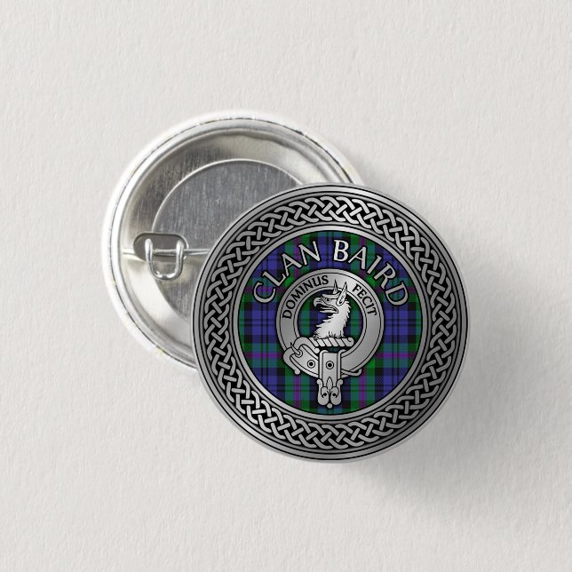 Clan Baird Crest & Tartan Knot 1 Inch Round Button (Front & Back)
