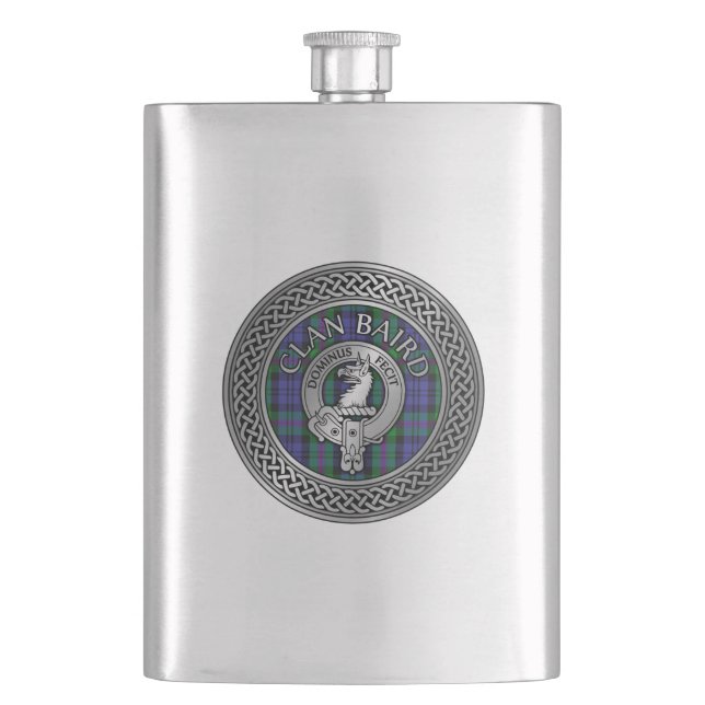 Clan Baird Crest & Tartan Knot Hip Flask (Front)